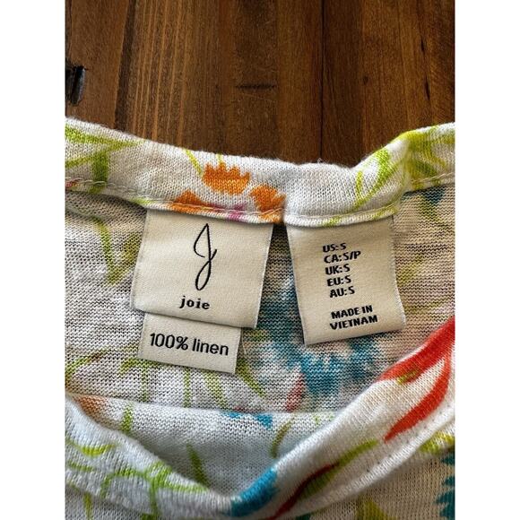 Joie Floral 100% Linen Top Shirt Boxy Size Small Cropped Beach Boho Flirty - Picture 6 of 6